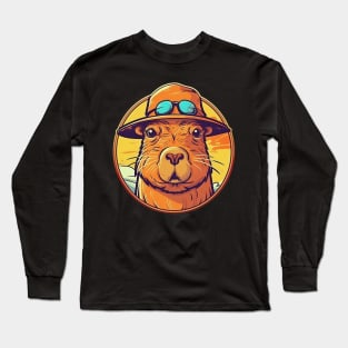 Summer capybara in hat and sunglasses Long Sleeve T-Shirt